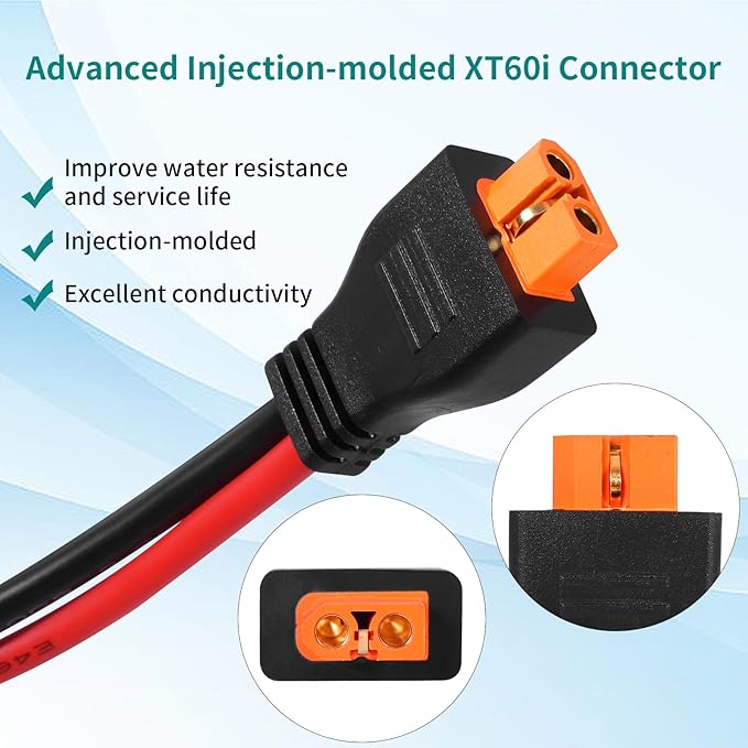 10AWG Tinned Copper Wire XT60i to Solar Panel Connector Extension Cable 50FT – Heavy-Duty Solar to XT60i Cable for RC Batteries Drones Solar Power Systems and Renewable Energy Applications