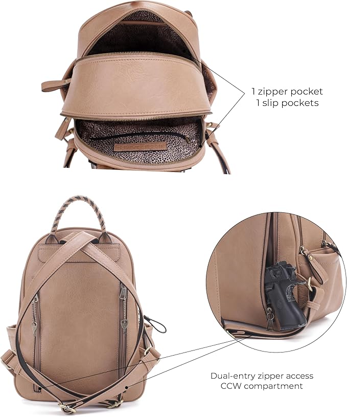 JESSIE &amp JAMES Women's Large Multi Compartments Fashion Concealed Carry Backpack|TP