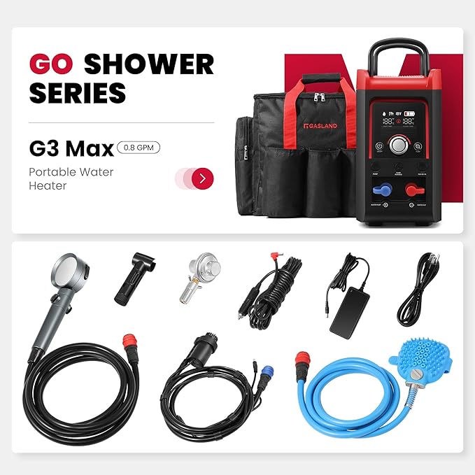 GASLAND Goshower 3 Portable Hot Water Heater &amp Shower Pump | CSA Certified |1.5Hr Fast Charging | 1lb Propane Camping Shower for Cabin RV &amp Off-Grid Use – G3 Max