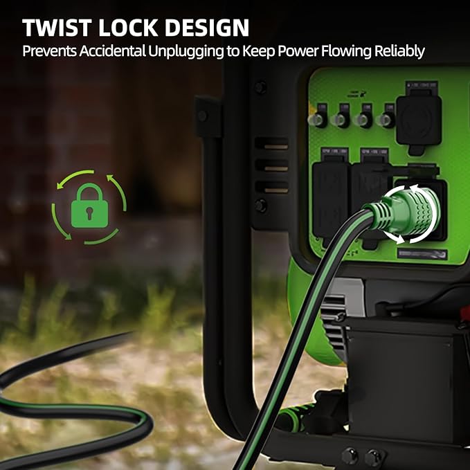 25FT Generator Extension Cord NEMA L5-30P to Triple 5-15R/5-20R 10 Gauge 30 Amp to 110V Twist Lock Power Cord with LED Indicator ETL Listed Heavy Duty Power Adapter for RV Jobsite Backup Use