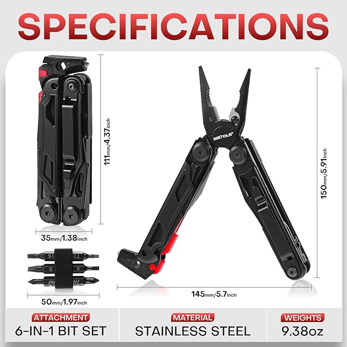 WETOLS Multitool with Pocket Knife 27-in-1 Stainless Steel Needle Nose Pliers with Screwdrivers Self-locking Multi tool EDC Gear with Sheath Ideal for Survival Outdoor Camping