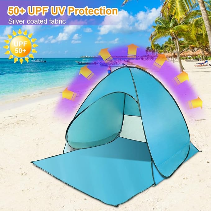 KOCASO Pop Up Beach Tent Sun Shade Shelter - UV Protection &amp Waterproof Sun Shade Shelter with Net Window and Storage Bag - Ideal for Beach Camping Fishing and Outdoor Activities Green
