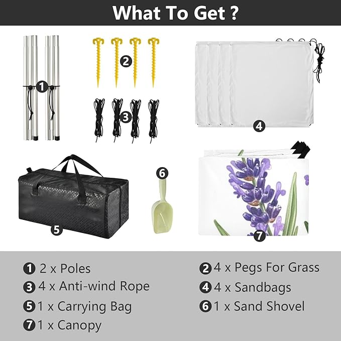 ALAZA Lavender Flowers Botanical Beach Tent Sun Shelter Portable Canopy Sunshade for Outdoor Camping Picnics Backyard Fun 10x9 ft