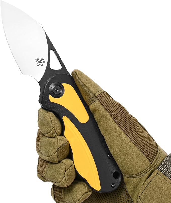 Sitivien ST156 Pocket Folding Knife Sandvik 14C28N Steel Blade with G10 HandleChinese Zodiac Series EDC Tool Knifes for Camping Hiking Survival Fishing(Yellow)