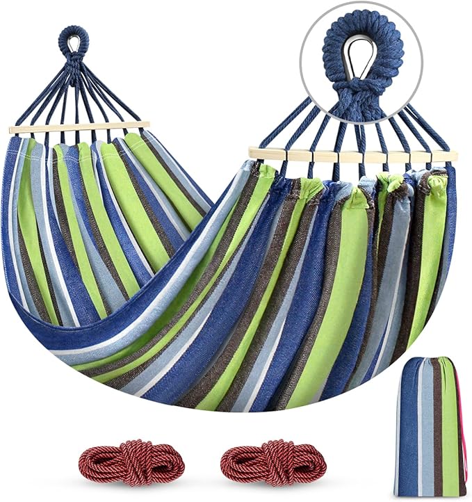 MOSFiATA Hammocks Portable Camping Hammock Upgraded 550lb Comfortable Fabric Hammock with Two Anti Roll Balance Beam and Sturdy Tree Straps for Camping Patio Backyard Outdoor （Light Green）