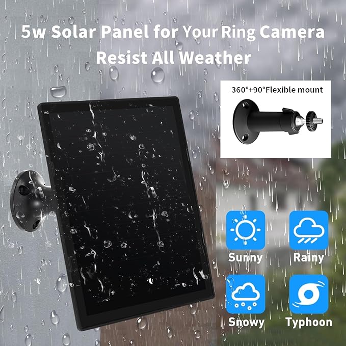 Solar Panel Charger for Ring Camera Compatible with Ri ng Stick Up Cam Stick Up Cam Pro Ring Spotlight Cam Plus/Pro 6W5V 13ft Charging Cable (Black-2Pack)