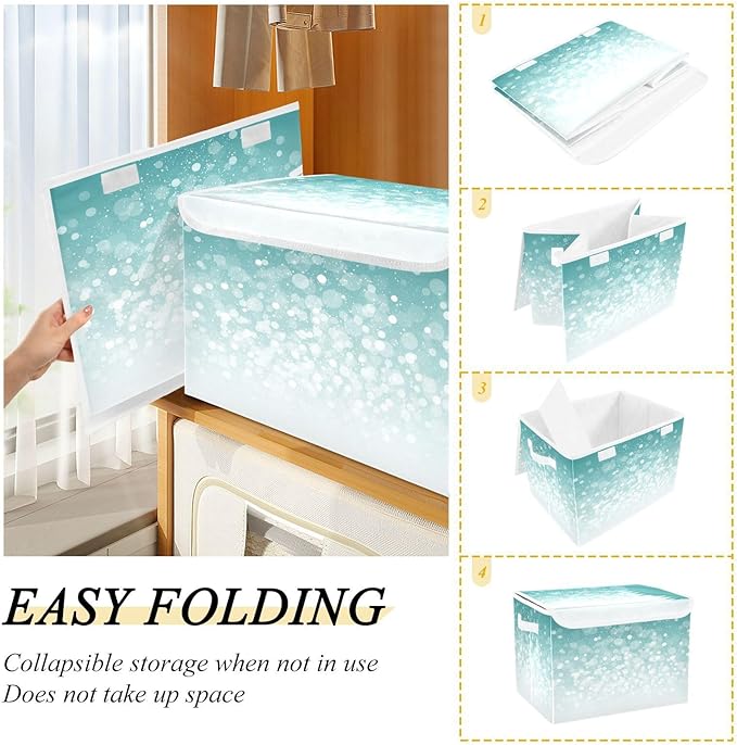 senya Baskets Collapsible Storage Bins with Lids Turquoise Aqua Glitter Storage Boxes Clothes Baskets for Organizing