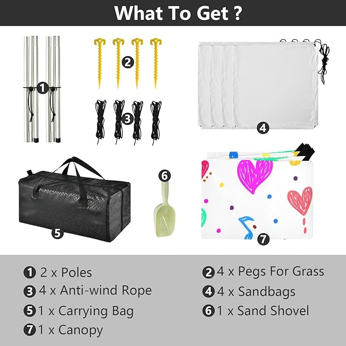 Beach Canopy with Windproof Ropes &amp Sandbags Beach Tent Sun Shade Sun Shelter for Camping Trips Fishing Backyard Fun or Picnics Heart