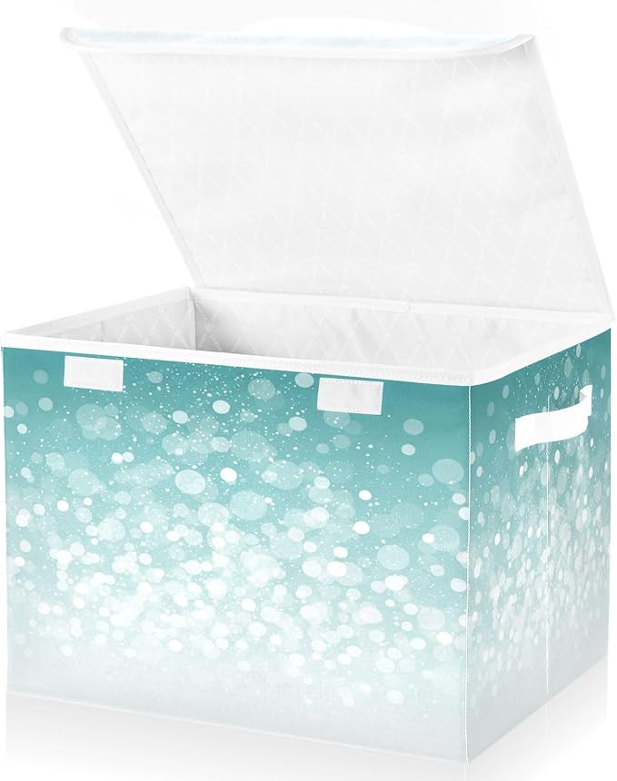 senya Baskets Collapsible Storage Bins with Lids Turquoise Aqua Glitter Storage Boxes Clothes Baskets for Organizing