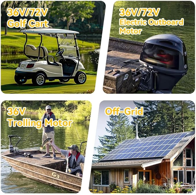 Power Queen LiFePO4 Battery 36V 100Ah Bluetooth Lithium Battery 15000+ Cycles Group 8DLow Temp Protection for 36V-72V Electric Outboard Motors Marine Golf Cart E-Z-GO TXT Off-Grid Home Energy