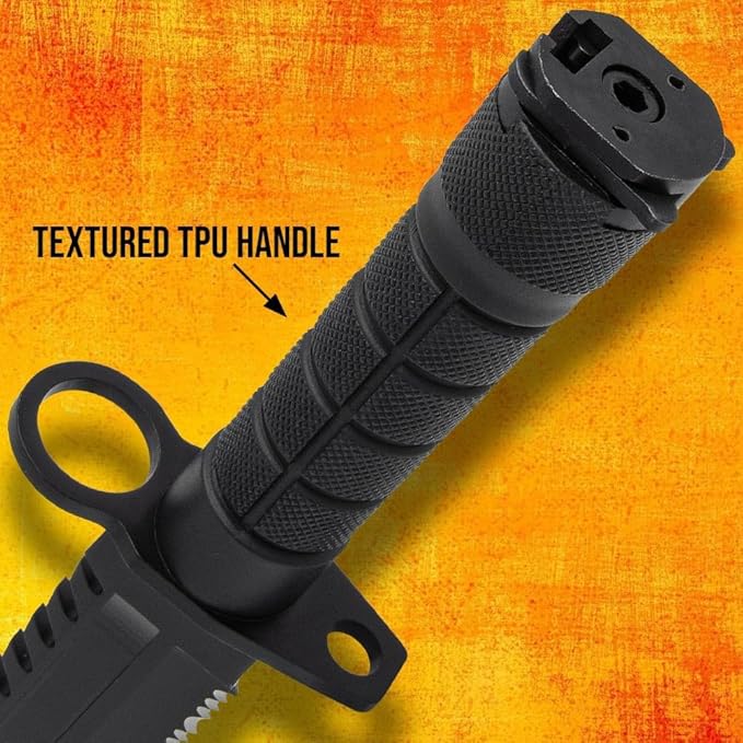 USMC Fixed Blade M9 Knife and Sheath | Officially Licensed 12 Stainless Steel Blade with Non-Reflective Finish | Sawback Spine | TPU Handle | Includes Nylon Sheath | Overall Length 12