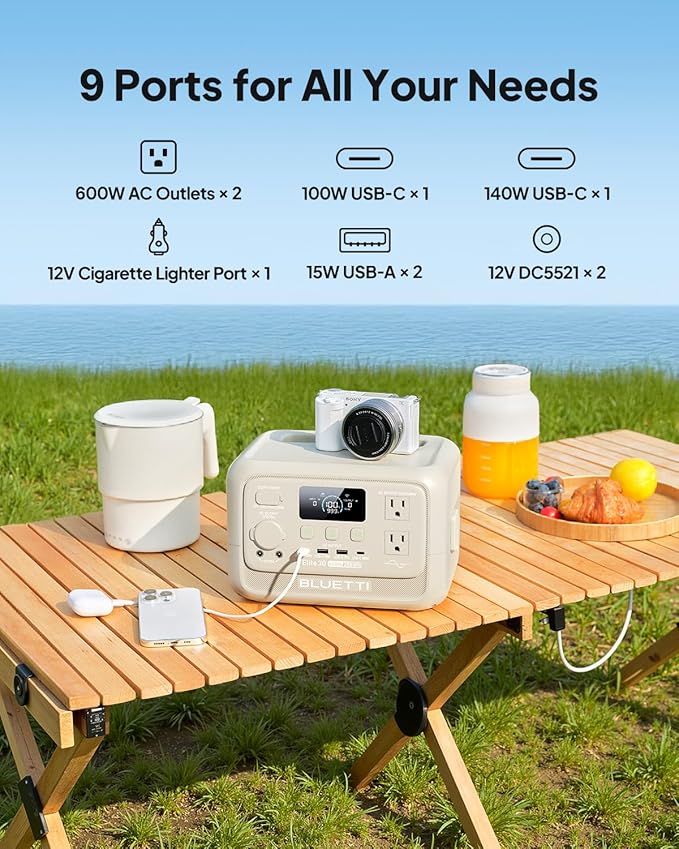 BLUETTI Elite 30 V2 Portable Power Station 288Wh LiFePO4 Battery Backup 600W AC Outlet (Power Lifting 1500W) UPS Fast Charge Solar Generator for Camping Road Trip Emergency