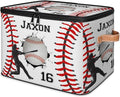 Custom Baseball Ball Storage Bins with Lid Foldable Personalized Storage Basket Boxes with Handle Baseball Shelf Basket Closet Organizer Cube
