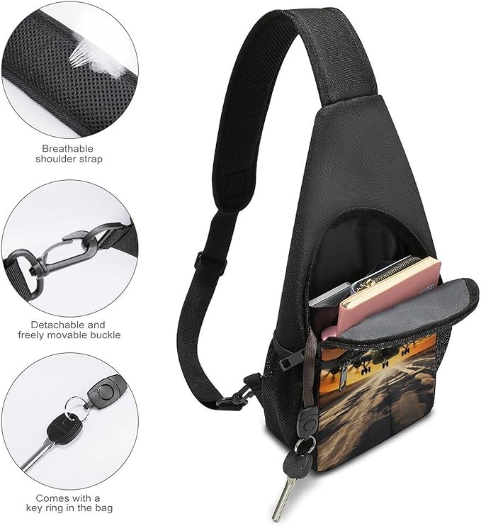 Sling Bags Military Plane Landing On Runways Chest Bag for Men Women Shoulder Bag for Travel Sport Chest Pack