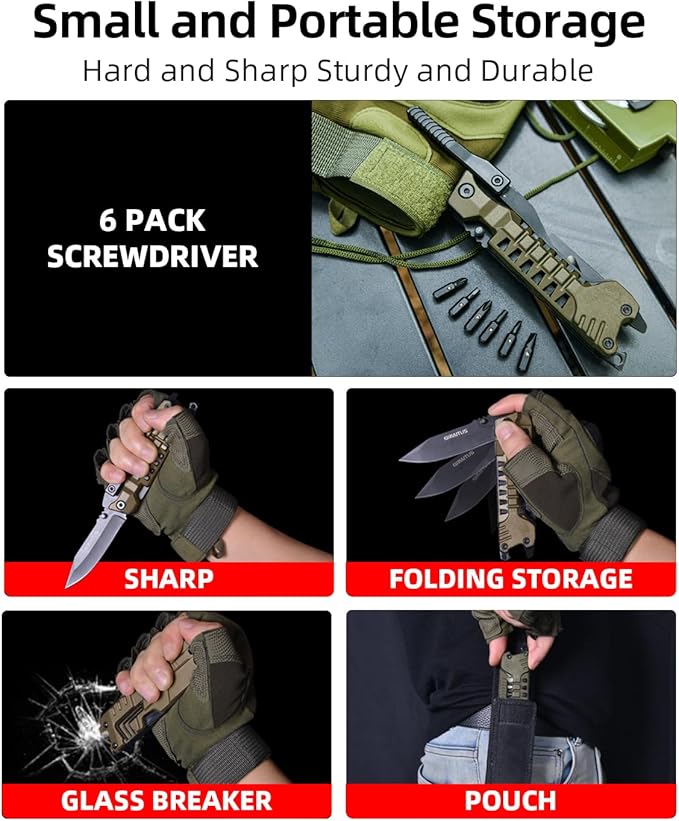 Multitool Knife 17 in 1 Pocket Knife with Screwdriver Fire Starter Sticks Bottle Opener Saw Whistle Nylon Sheath EDC Gear for Survival Camping Hiking Outdoor Gifts for Dad - Desert Gray