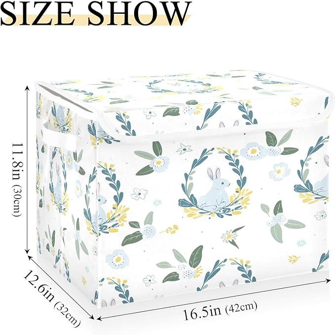 Wreath Bunny Fabric Storage Bins with Lids and HandleFoldable Storage Bins with LidsCloset Organizers for Clothes Storage Room Organization Office Storage Chest Organizer