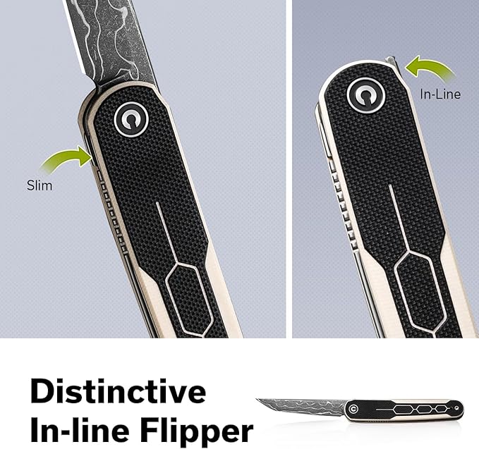 CIVIVI KwaiQ Pocket Knife Folding Knife with Inline Flipper for EDC 2.97 Damascus Tanto Blade Two-tone G10 Handle for Women Men C23015-DS1