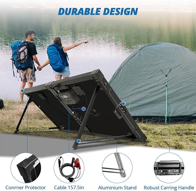 ACOPOWER 100Watt 12 Volt Portable Solar Panel with Waterproof 20A Charger Controller Foldable Solar Panel Kit Monocrystalline for Camping RV Black