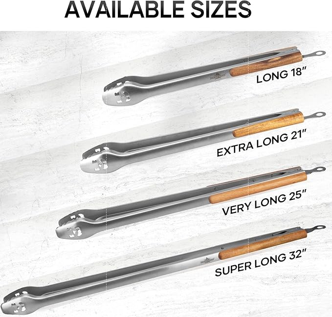 XUDAKAIXIN 18-Inch Long Stainless Steel BBQ Tongs with Extended Luxurious Acacia Handle – Durable and Easy-to-Clean Grilling Tool for Cooking Kitchen Use and Outdoor Barbecues
