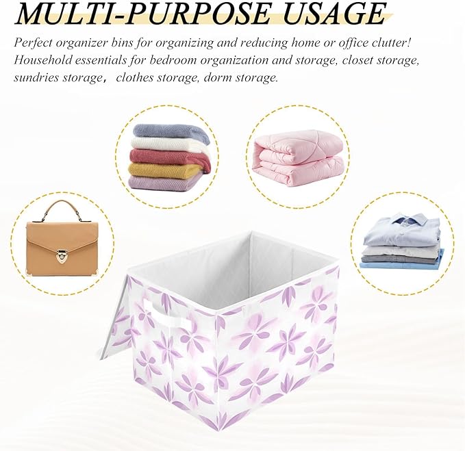 Collapsible Storage Bins with Lids Geometric Lavender Foldable Fabric Organizer Baskets for Closet Home &amp Seasonal Decor 16.5x12.6x11.8 Inches