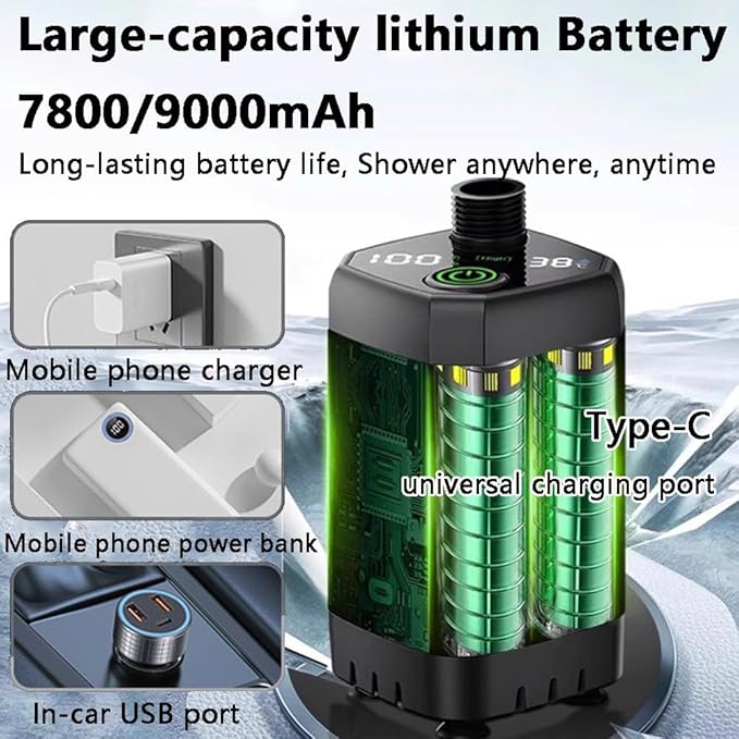 Portable Camping Shower 7800/9000mAh Rechargeable Camping Shower with Intelligent Digital Display Outdoor Camp Pump with Power Display for Hiking Travel Car Pet 7800mAhOrange