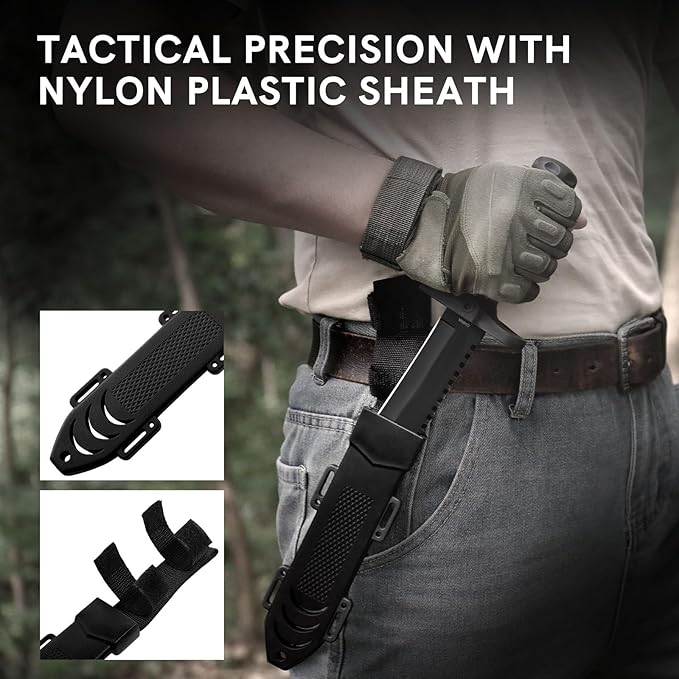 Dispatch 12 Inch Fixed Blade Hunting Knife with Throwing Knives Set of 12 for Outdoor Camping