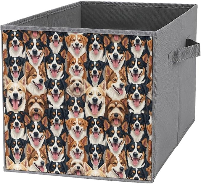 Practical Folding Storage Bins Cute Dogs Puppy Sturdy Container for Wardrobe Kitchen Simplistic Storage Solution