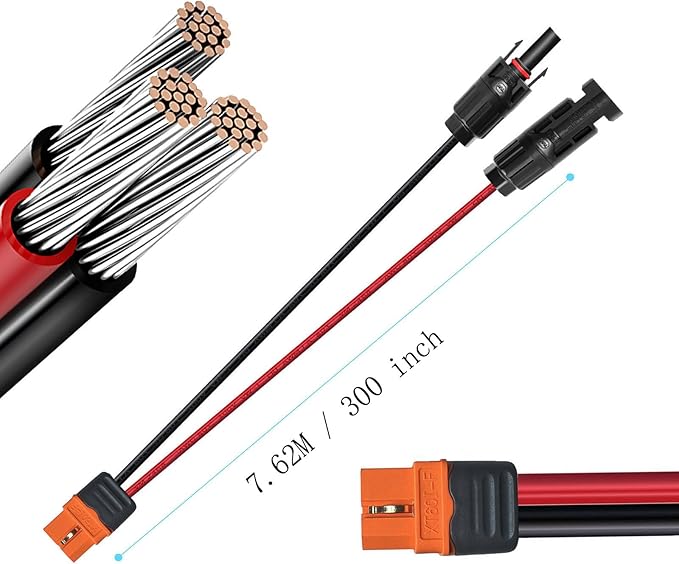 Solar Charge Cable Solar Connector to XT60i Adapter Connector Connecting Solar Panel XT60i-F Extension Cable 12AWG Cable Compatible for EcoFlow Solar Generator Power Station 7.62M(25FT)