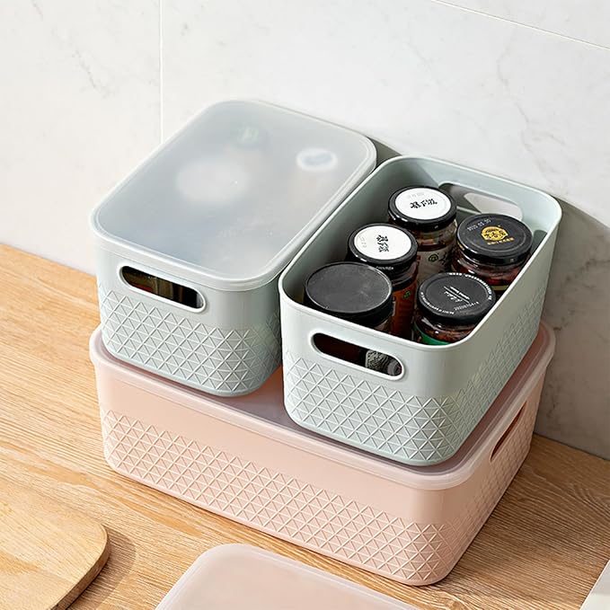 HANAMYA Lidded Storage Bin Organizer | Storage Organizing Container 9 Liter Set of 4 Mint