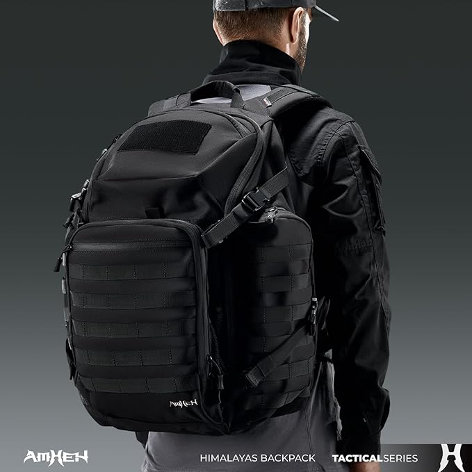 AMHEH 52L 1050D Tactical Backpack - 72 Hour Emergency Get Home Bug Out Bag with 17 Laptop and Helmet Pocket Heavy Duty Work Black