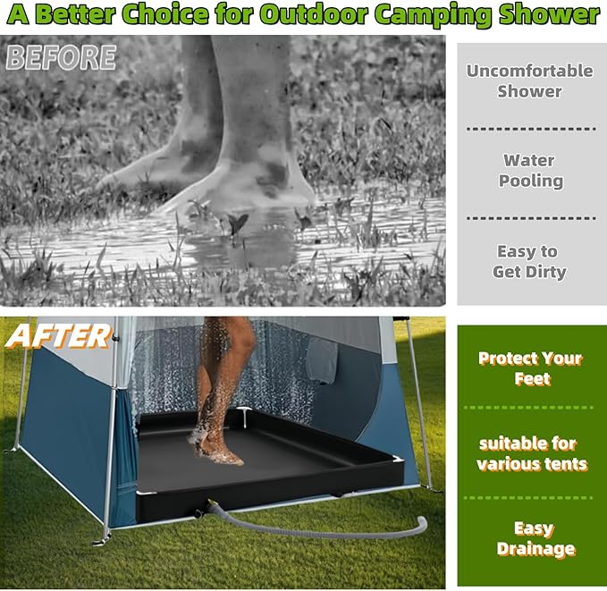 Portable Shower Pan 41 x 41 x 5 Foldable Outdoor Camping Furniture Shower Stall Base with Drain Ideal for RV Shower Tent Awning Enclosure
