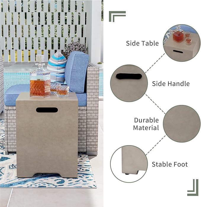COSIEST 2-Piece Outdoor Propane Firepit Table Set w Tank Table Certified 42 inch Gray Fire Table (50000 BTU) w 16 inches Tank Cover Side Table 20lb for GardenPoolBackyard