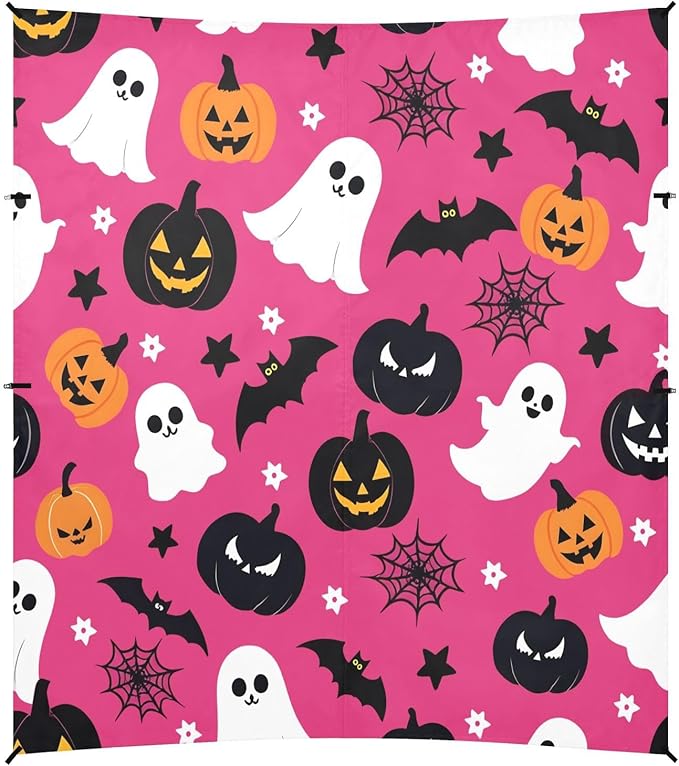 ALAZA Cute Ghost Pumpkin Bat Halloween Beach Tent Sun Shelter UPF50+ Protection Beach Shade Canopy w/ 4 Sandbags for Outdoor Camping Fishing Backyard Fun Picnic 10x9 ft