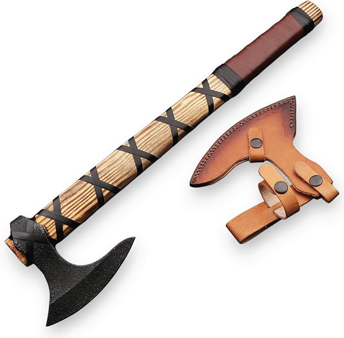 Viking Axe of Ragnar Lothbrook Carbon Steel Blade Rosewood Handle Camping Axe Viking Axes Hatchet Real Tomahawk Gift Wood Splitting Axe Birthday Gift with Premium Leather Sheath