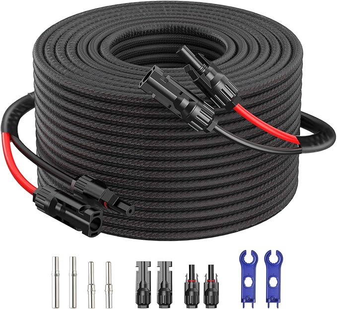 Twin Wire 30FT 10AWG Solar Extension Cable with Protection Cover Solar Cable Extension Kit Solar Panel Connectors IP68-Female and Male Connector Solar Panel Cables for Home Boat RV Solar Panels