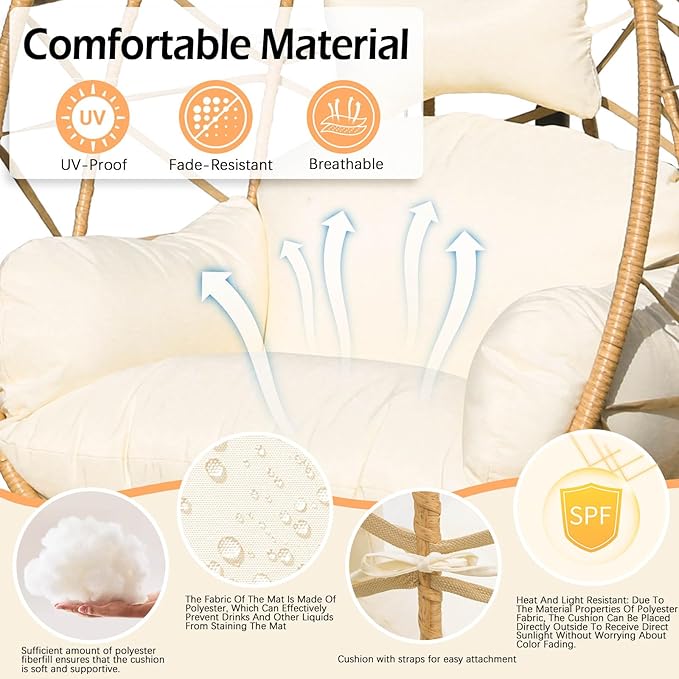 Hanging Egg Chair Swing with Stand Patio Wicker Hanging Chair Webbing &amp PE Rattan Weaving Thickened UV Resistant Cushion &amp Alloy Steel Frame 380lbs Capacity for Patio Bedroom Balcony (YB)