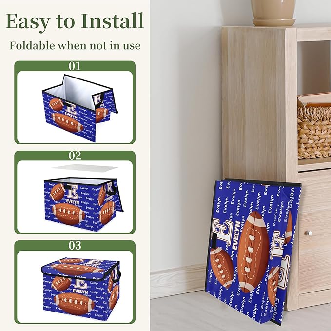 American Football Sports Custom Storage Bins with Lid Foldable Fabric Personalized Storage Basket Box with Handle Storage Organizer Container for Home Bedroom Closet