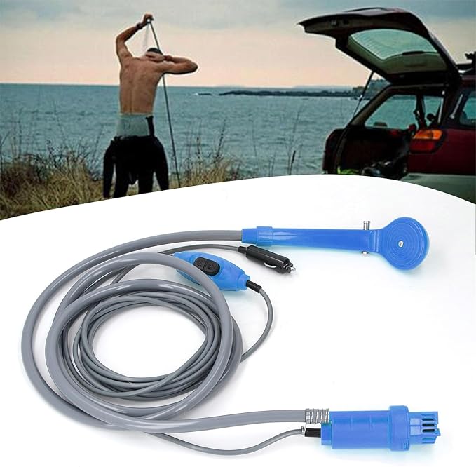 Portable Camping Shower Kit 2.5 L per min Adjustable Water flowing with 3D Showerhead and Pump for Outdoor Camping Hiking Pet Car Washing (Blue)