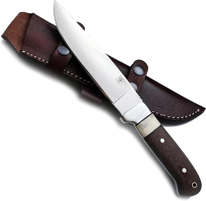 GCS Handmade D2 Steel Tactical Survival Hunting Camping Knife Brown Micarta Handle with Brown Leather Right or Left Hand Horizontal Fixed Blade Knife Sheath &amp Sharpening Stone GCS209