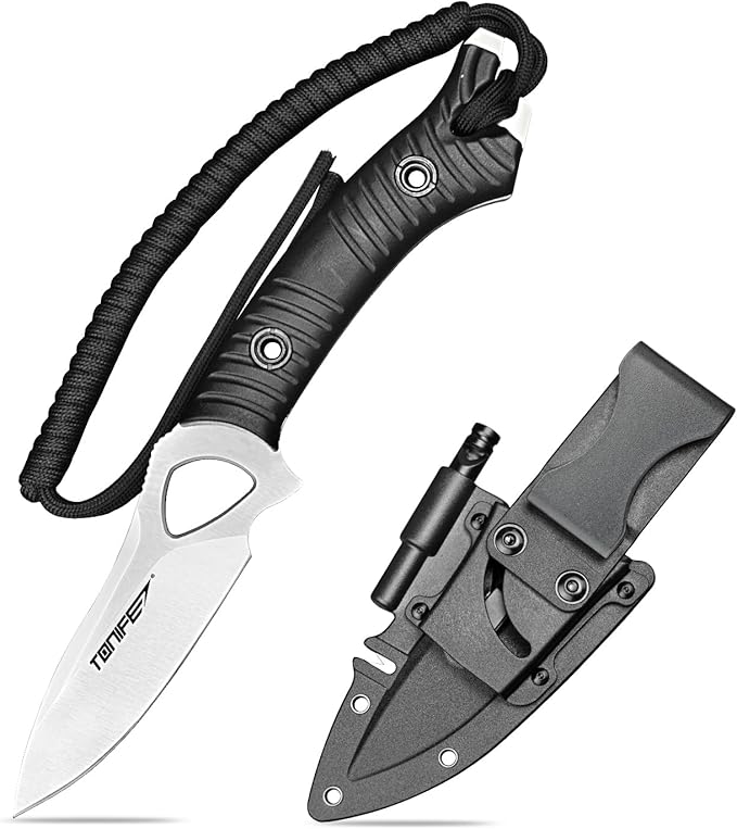 TONIFE Explorer Fixed Blade Knife with Sheath 8Cr14moV Multifunctional Survival Knife Blade with Fiberglass Reinforced Nylon Handle for Outdoor EDC Knife