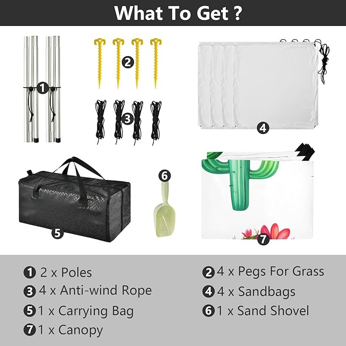 Beach Canopy with Windproof Ropes &amp Sandbags Beach Tent Sun Shade Sun Shelter for Camping Trips Fishing Backyard Fun or Picnics Cactus