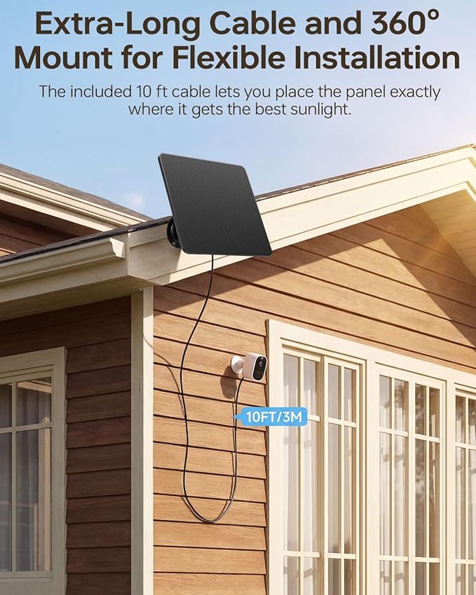 KJK 6W Solar Panel for Security Cameras – Solar Battery Charger with Micro USB &amp USB-C IP67 Waterproof with 360° Adjustable Mount