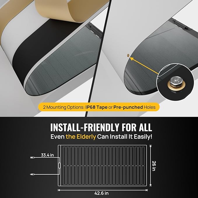BougeRV Yuma 100W CIGS Thin-Film Flexible Solar Panel The Most Flexible Anti-Shading Solar Panel with Tape for Easy Installation