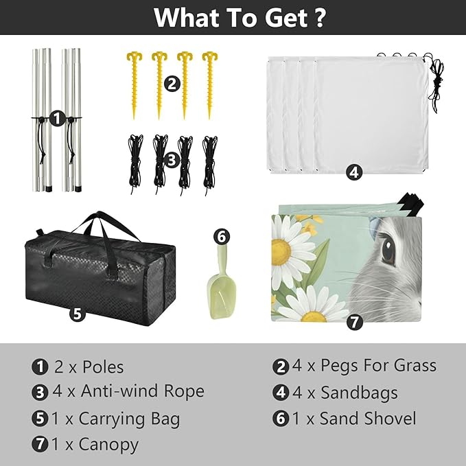 Beach Canopy with Windproof Ropes &amp Sandbags Beach Tent Sun Shade Sun Shelter for Camping Trips Fishing Backyard Fun or Picnics Easter Bunny