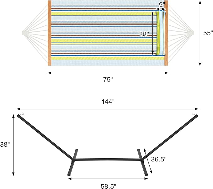 Homgava Two Person Hammock with Stand for Outside Heavy Duty Outdoor Patio Hammock with Portable Steel Stand Large Double Hammocks480lbs Capacity.(Light Blue Stripes)