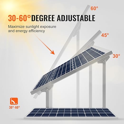 VEVOR Solar Panel Mounting Brackets 30-60 Adjustable Multi-Piece Brackets for 1-4PCS Panels Carbon Steel Ground Mount Stand for Farms RVs Boats Off-Grid System
