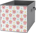 Fabric Storage Bins with Handles Crown Cute Pink Pig Foldable Collapsible Cube Organizer for Shelves Multi-Purpose Box for Bedroom Living Room Closet