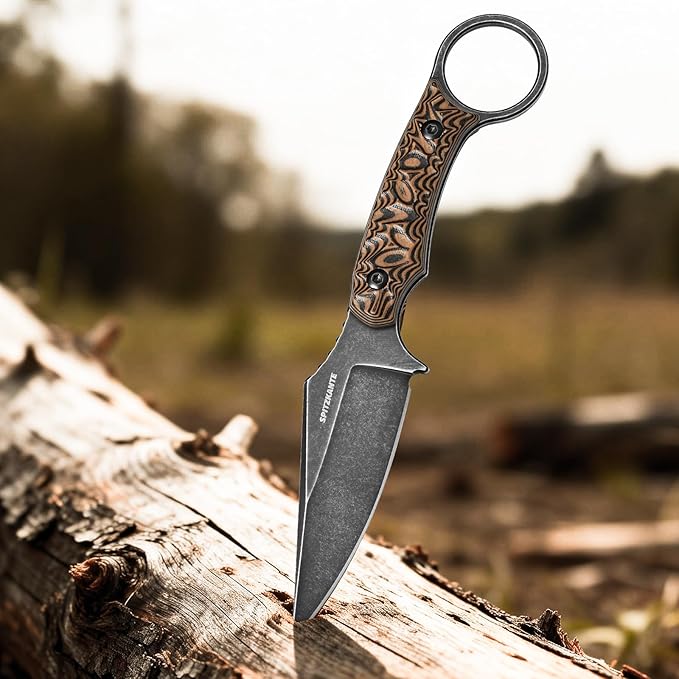 3.3 EDC Fixed Blade Knife Black Talon – D2 Steel Small Fixed Blade Knife with Sheath Finger Ring for Horizontal Carry Full Tang G10 Handle Compact Outdoor