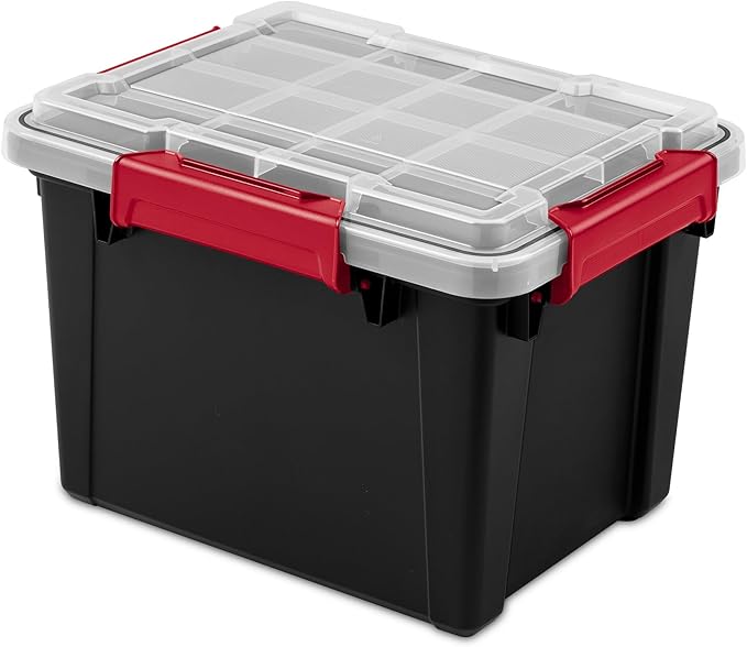 Sterilite 18 Pack 5 Gallon Gasket Box Stackable Plastic Storage Container with Lids Black - Waterproof and Dustproof Tote for Home Organization