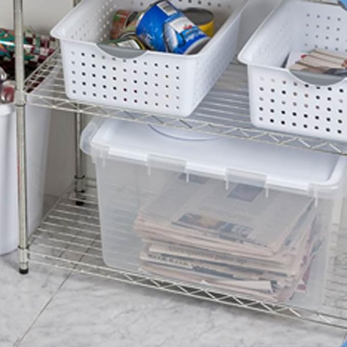 Sterilite 48 Quart Multipurpose Clear Base Storage Box Tote Container with Secure Hinged Lid for Home or Office Organization (30 Pack)